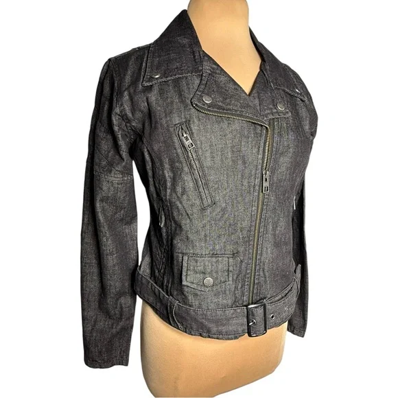 Harley-Davidson black denim slim fit moto jacket y2k biker grunge size L - Picture 4 of 14